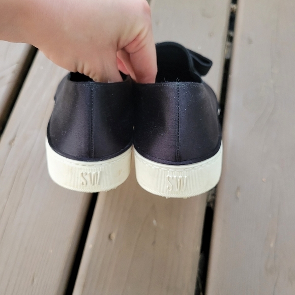 Stuart Weitzman Black Satin Bowgal Bow Slip-on Platform Sneakers Woman's 9.5 - Picture 6 of 9